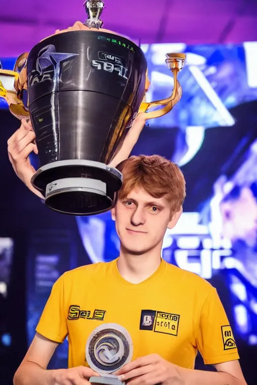 Image similar to serral wins the biggest starcraft tournament in the shadow dimension