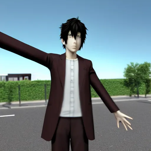 Prompt: okabe rintarou t pose, 3 d rendered