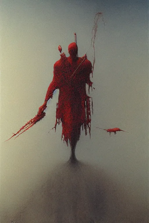 Image similar to red angel of wrath artstation painted by Zdislav Beksinski and Wayne Barlowe