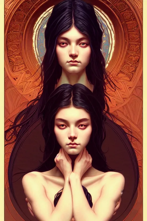 Image similar to symmetry!! intense fanart of 4 / 4 full front pose of a young sensual moon goddess, protagonist, intricate, elegant, highly detailed, my rendition, digital painting, artstation, concept art, perfect, smooth, sharp focus, illustration, art by artgerm, kilian eng, greg rutkowski and alphonse mucha