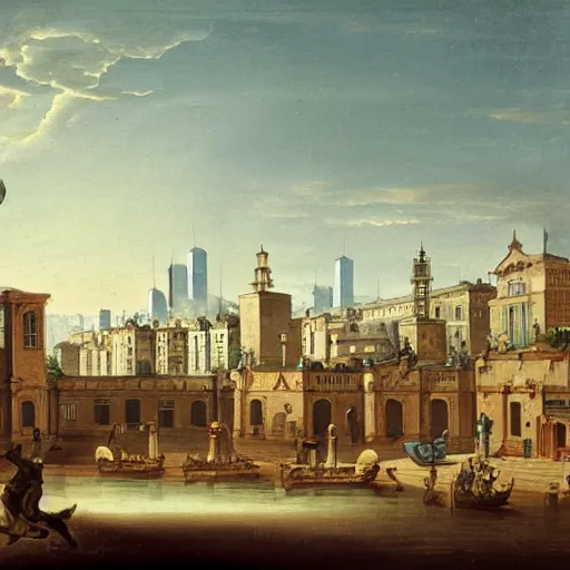 Image similar to 1 8 th - century city with flying buildings