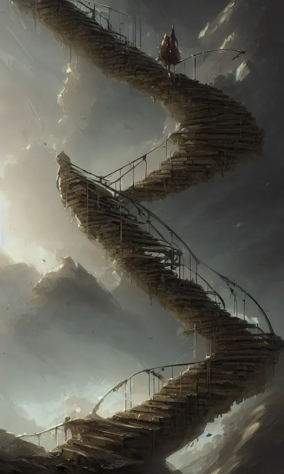 Image similar to endless stairs to universe, sky full of clouds, art by greg rutkowski and peter mohrbacher, featured in artstation, octane render, cinematic, elegant, intricate, ultra detailed, rule of thirds, professional lighting, unreal engine, fantasy, concept art, sharp focus, illustration, 8 k