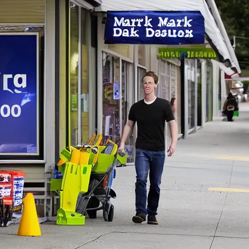 Image similar to Mark Zuckerberg crawling to the dollar store