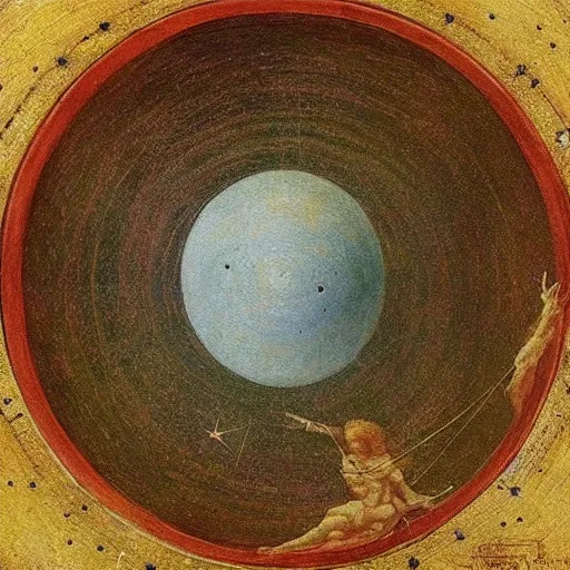 Image similar to a painting of the cosmos by Leonardo Da Vinci