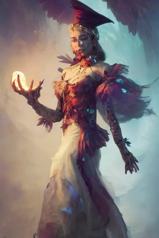 Image similar to beautiful girl necromancer, witch - doctor covered with velvet exploding into organic velvet, angels, 3 d render, hyper realistic detailed portrait, holding magic ball, ruan jia, wlop. scifi, fantasy, hyper detailed, octane render, concept art, peter mohrbacher