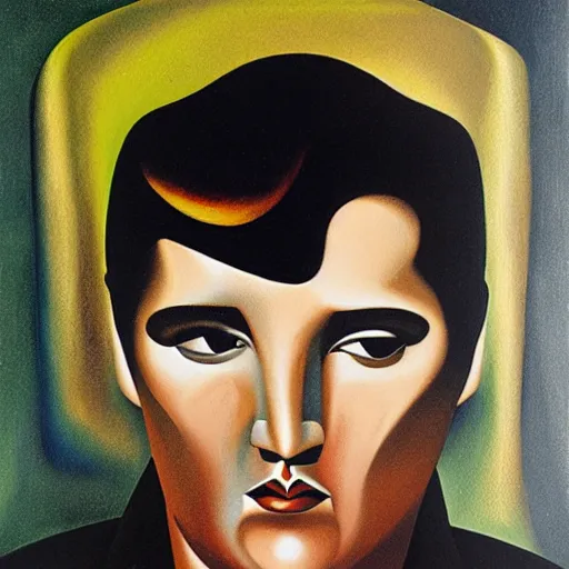 Image similar to portrait of elvis presley, by tamara de lempicka