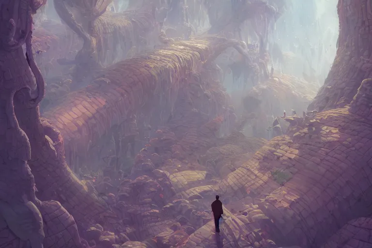 Image similar to a strange, fantastical dreamscape | | organic painting by jakub gazmercik, makoto shinkai, max masnyy, jakub gazmercik, beeple, patrick faulwetter, heavenlydaemonic, and mc escher, surrealism, trending on artstation