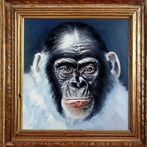 Image similar to An exquisite oil painting of a chimpanzee dressed like Napoleon