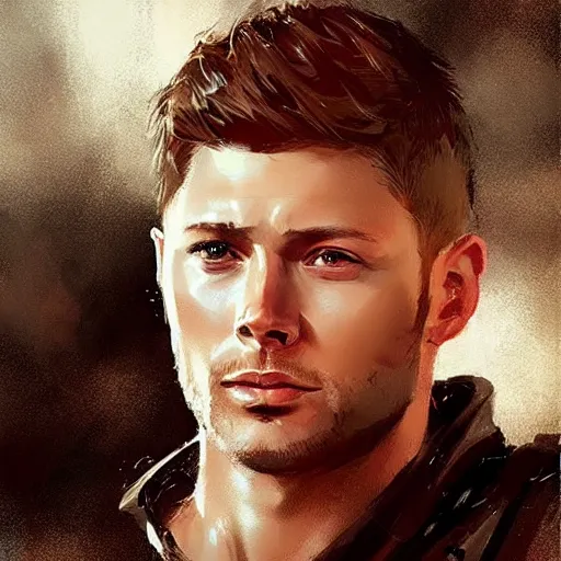 Image similar to “ portrait of jensen ackles by greg rutkowski, young, attractive, highly detailed portrait, scifi, digital painting, artstation, concept art, smooth, sharp foccus ilustration, artstation hq ”