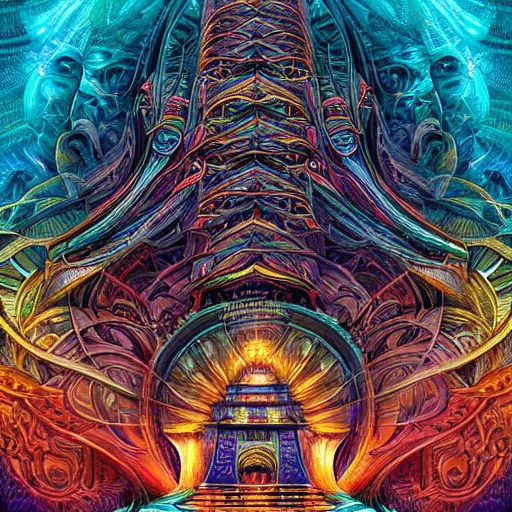 Image similar to temple of the supreme intelligence, beautiful ultra detailed digital art with modern colors by android jones