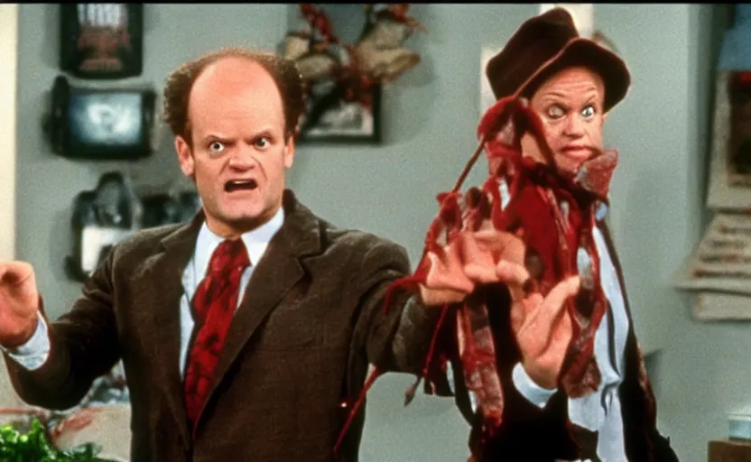 Prompt: Frasier as Freddy Kreuger VFX film