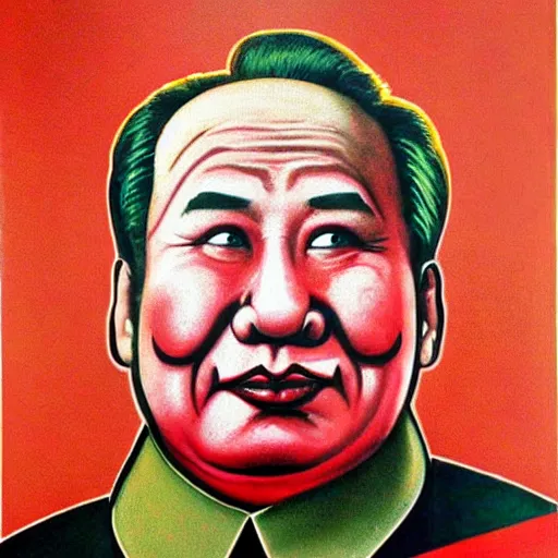 Image similar to communist clown, mao, propaganda art style painting