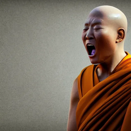 Image similar to a monk screams once he reaches the same enlightenment as the buddha, by gerard grom, les weskinski and national geographic, digital art, 4 k artstation