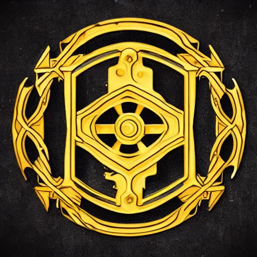 Image similar to cyberpunk futuristic chaos steampunk occult magic sign symbol label and heraldry