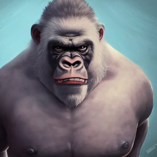 Prompt: angry tough albino gorilla with tattoos, mohawk punk gorilla, mean looking character, interesting 3 d character concept by tiger hkn and gediminas pranckevicius, maplestory, game art, hyper detailed, character modeling, cartoon, cinematic, ray tracing, fur details, maya, c 4 d