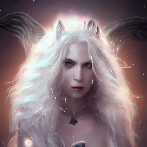 Prompt: white wolf goddess, huggy wuggy from poppy playtime video game, fullbody, ultra high detailed, glowing lights, oil painting, greg rutkowski, charlie bowater, beeple, unreal 5, daz, hyperrealistic, octane render, rpg portrait, dynamic lighting, fantasy art, beautiful face