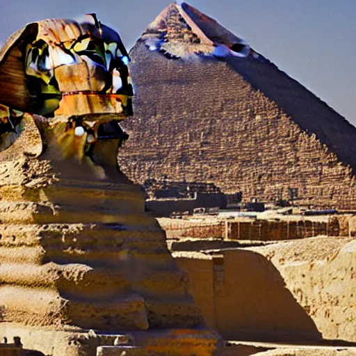 Image similar to the great sphinx of giza, except its an overweight middle aged software engineer writing code on laptop, high quality digital art, 8k