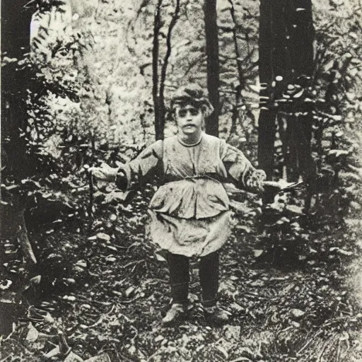 Prompt: hand-like creature in the woods, 1900s picture