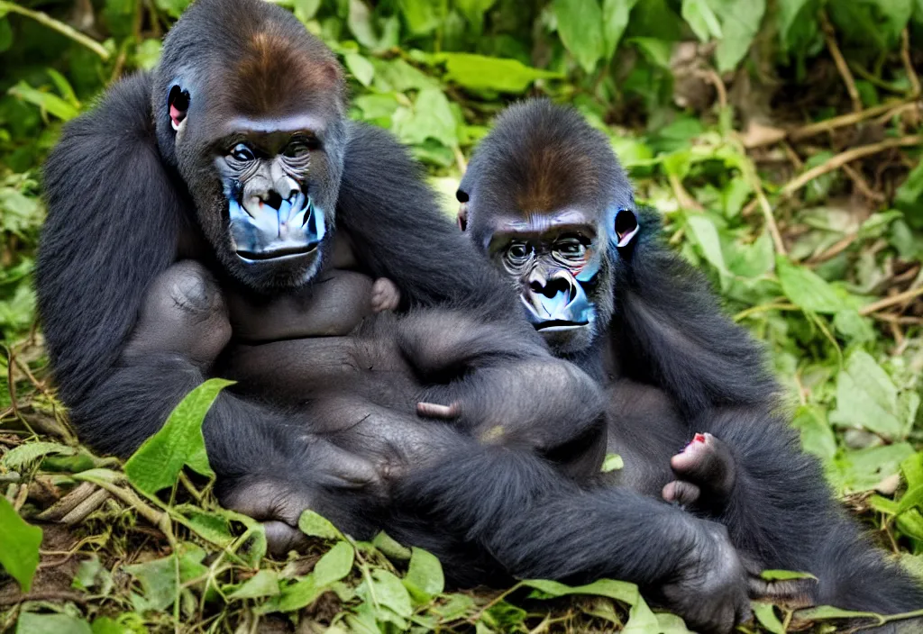 Prompt: “ a baby gorilla laying on the ground in the jungle by alex petruk ape, trending on flickr, primitivism, national geographic photo, uhd image, creative commons attribution ”