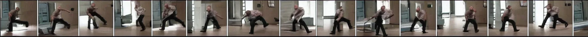 Prompt: 8 consistent frames from a video showing walter white falling down stairs