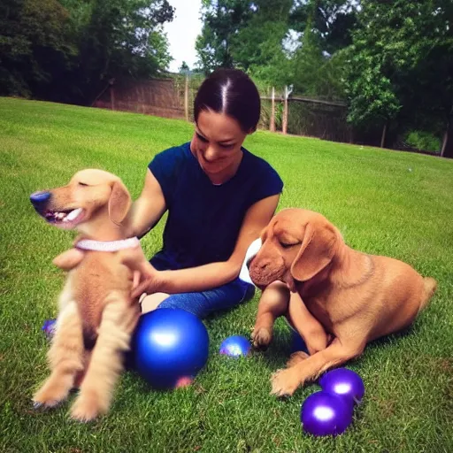 Prompt: dogs juggling babies