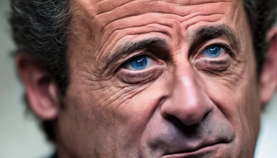 Image similar to hyper-realistic and anamorphic 2010s movie still close-up portrait of Nicolas Sarkozy, by Paolo Sorrentino, Leica SL2 50mm, beautiful color, high quality, high textured, detailed face