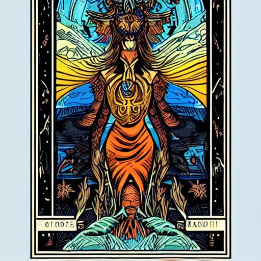 Image similar to A beautiful tarot card by dan mumford, Trending on artstation:8