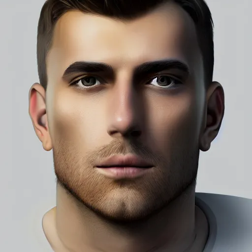 Prompt: a headshot portrait of a beautiful man with brown hair, symmetrical face, 8 k, trending artstation