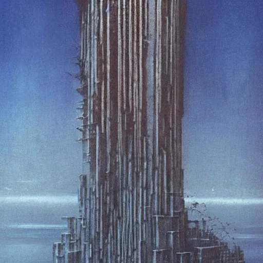 Prompt: futuristic architectural skyscraper, by beksinski, high quality, realistic, very detailed