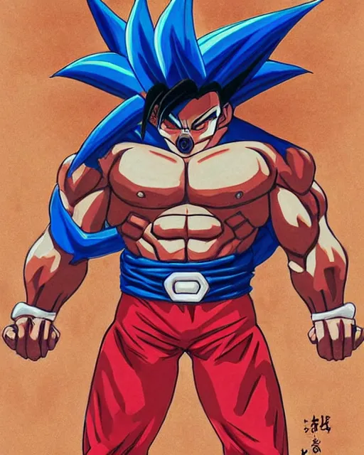 Image similar to gigachad goku bodybuilder in tokyo wearing a red suit by ilya, ernest khalimov body by krista sudmalis, super mario bros symmetrical face concept art, hyper realistic, intricate, elegent, highly detailed, digital painting, concept art, smooth, sharp, focus, illustration, art by artgerm and greg rutkowski and alphonse mucha, artstation