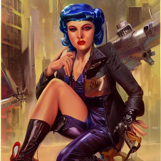 Image similar to portrait of a 1 9 2 0 style cyberpunk pinup girl by ralph horsley