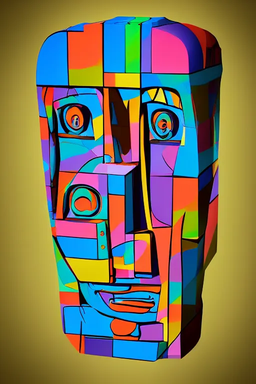 Image similar to cubist moai statue cutout digital illustration cartoon colorful beeple