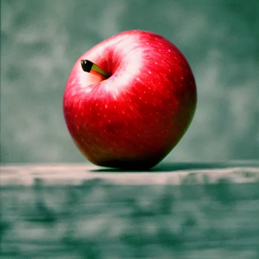 Prompt: a beautiful photo of a red apple, Fujifilm Velvia 50
