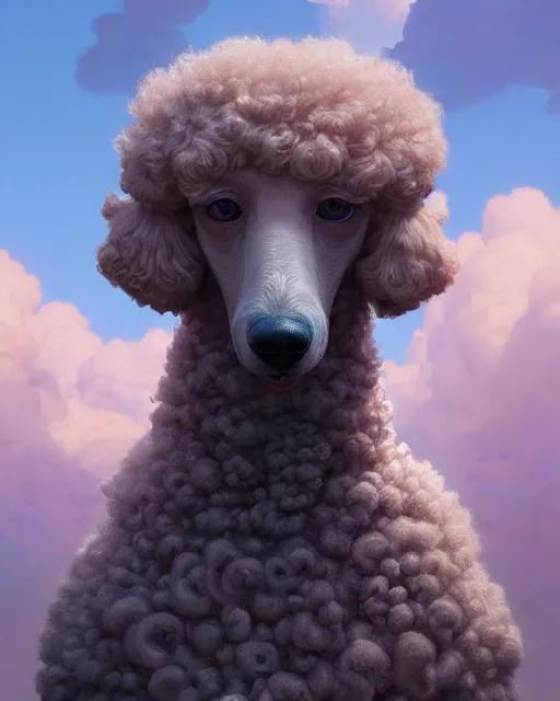 Prompt: highly detailed surreal vfx portrait of a sacred poodle, stephen bliss, unreal engine, greg rutkowski, loish, rhads, beeple, makoto shinkai and lois van baarle, ilya kuvshinov, rossdraws, tom bagshaw, alphonse mucha, global illumination, detailed and intricate environment