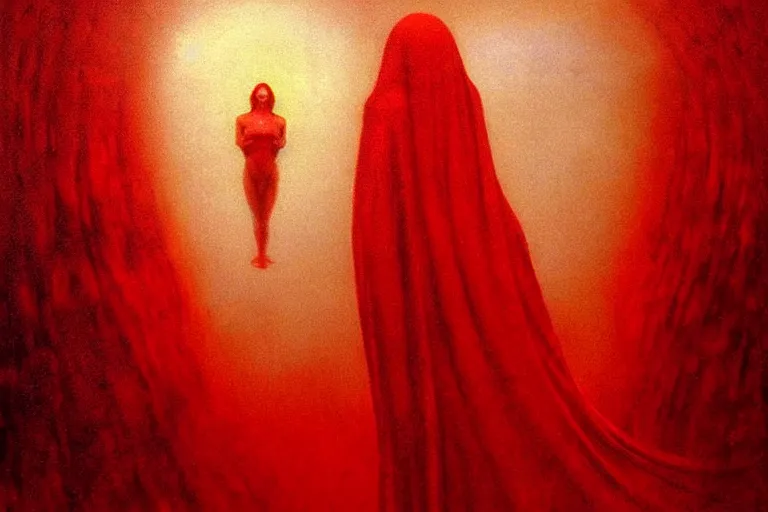 Image similar to only with red, a red angel announce the win, at the gates of a rich renaissance city, pathos, in the style of beksinski, part by hopper, part by rodcenko, part by hofbauer, intricate composition, red by caravaggio, insanely quality, highly detailed, masterpiece, red light, artstation