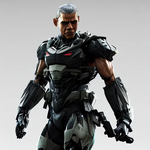 Prompt: Obama as Steven Armstrong, Videogame, Metal gear Rising ,40nm lens, shallow depth of field, split lighting