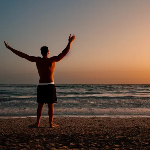 Image similar to a photo of a man posing, beach aesthetic