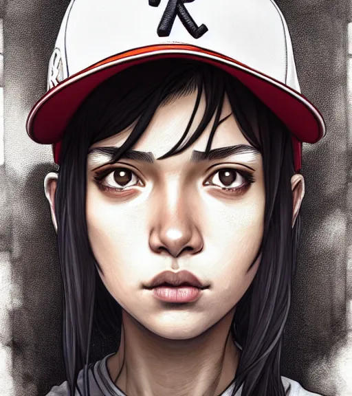 Image similar to symmetry ( clementine from the walking dead wearing her iconic baseball ( letter d ) hat portrait ) ultra detailed, intricate, anime, dynamic lighting, digital art, digital painting, art station, wlop, sharp focus, illustration, art by artgerm and greg rutkowski and alphonse mucha