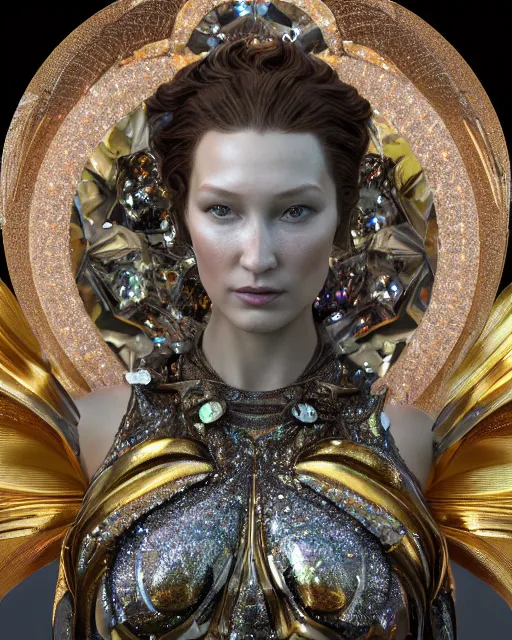 Image similar to a highly detailed metahuman 4 k close up render of an alien goddess bella hadid monument in iris van herpen armor schiaparelli in diamonds crystals swarovski and jewelry iridescent in style of alphonse mucha gustav klimt trending on artstation made in unreal engine 4