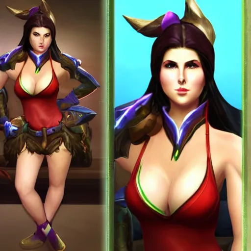 Image similar to amanda cerny as a character in the game league of legends, with a background based on the game league of legends, detailed face