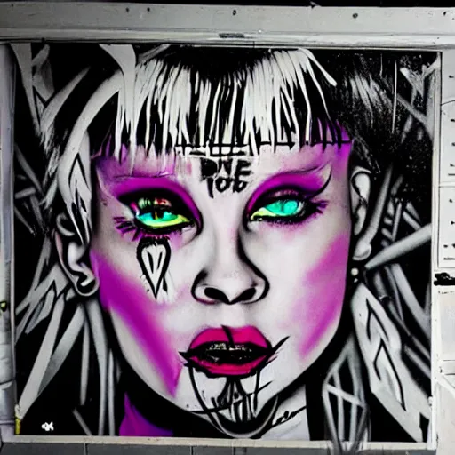 Image similar to die antwoord yolandi zef design graffiti dark lighting