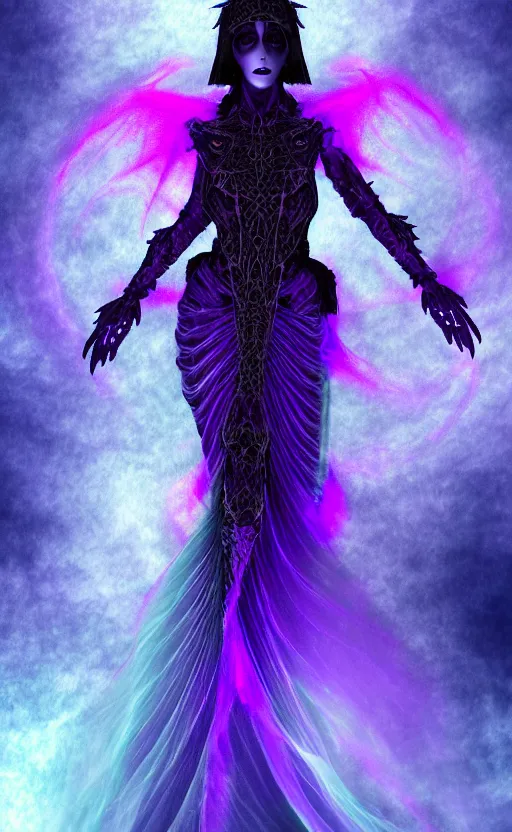 Image similar to Gothic princess in dragon armor made of Fractal flame,