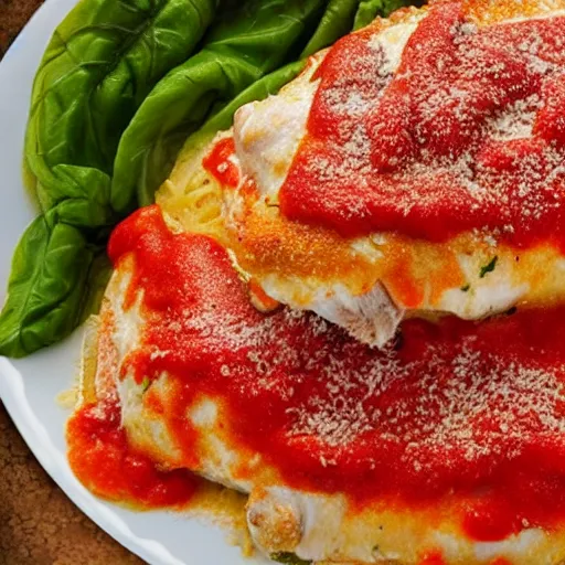 Image similar to chicken parmesan, 4k. photorealistic, awesome,