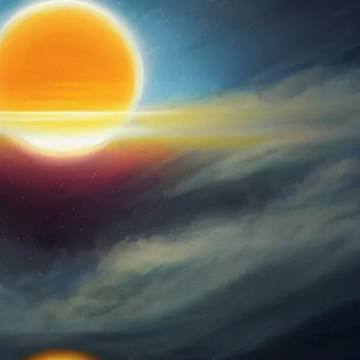 Prompt: a beautiful painting of three suns evaporating the ocean in the air,artstation