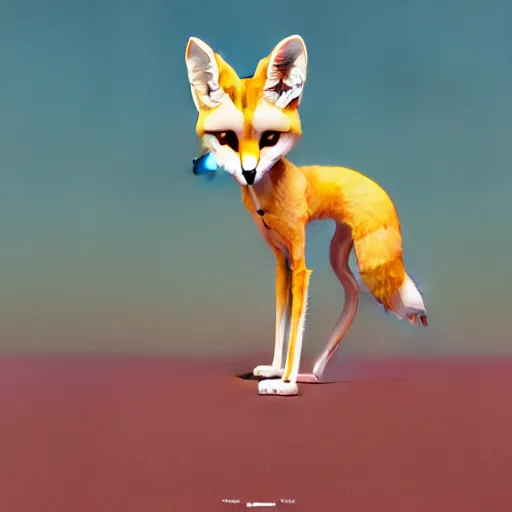 Prompt: long shot of a fennec fox android :: by Martine Johanna and Simon Stålenhag and Chie Yoshii and Casey Weldon and Guillermo del toro and Frank Lloyd Wright :: ornate, dynamic, particulate, rich colors, intricate, elegant, highly detailed, centered, artstation, smooth, sharp focus, octane render, 3d