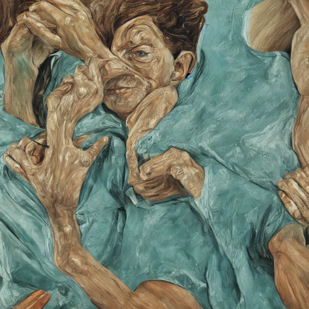 Image similar to high quality high detail painting by lucian freud, jenny savile, turquoise, hd