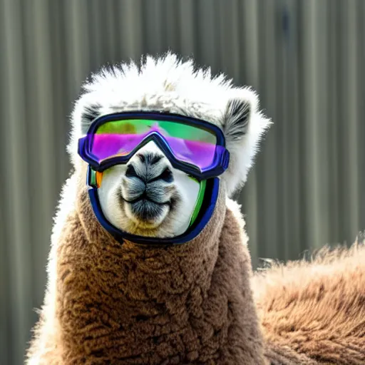 Image similar to an alpaca wearing a construction helmet and safety goggles