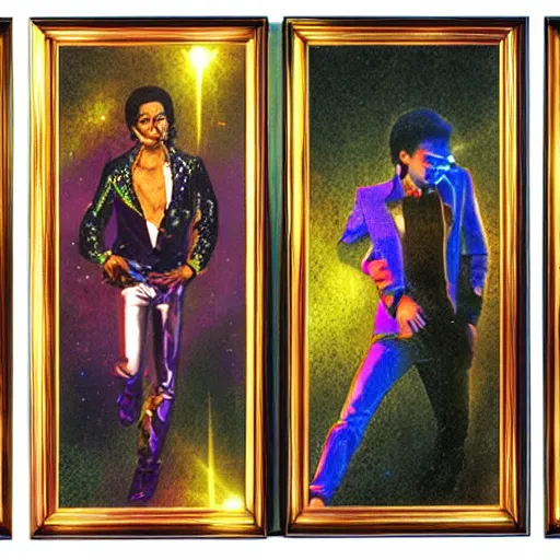 Image similar to holographic triptych depicting the emancipation of michael jackson