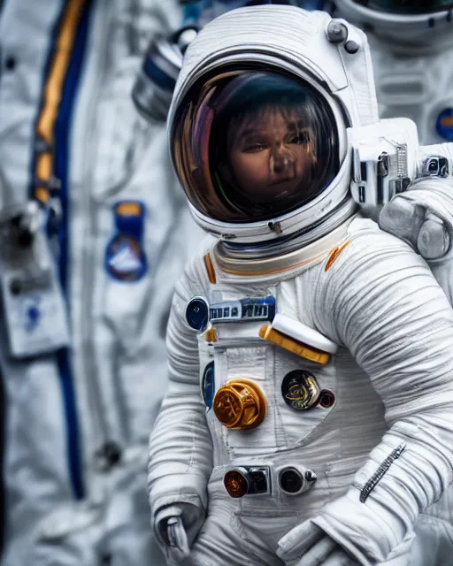 Prompt: high quality presentation photo of a humanoid in spacesuit, photography 4k, f1.8 anamorphic, bokeh, 4k, Canon, Nikon