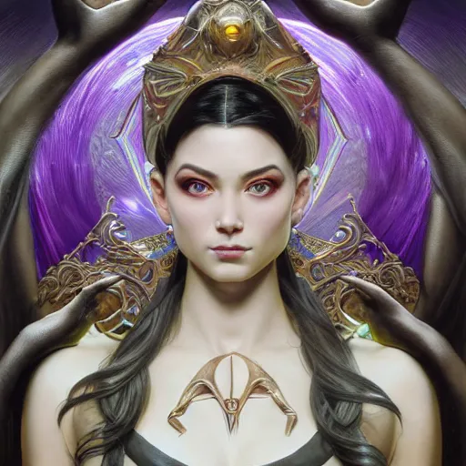 Prompt: perfectly - centered - portrait - photograph of an evil sinister goddess, the perfect human female specimen, intricate, elegant, super highly detailed, professional digital painting, artstation, concept art, smooth, sharp focus, no blur, no dof, extreme illustration, unreal engine 5, 8 k, art by artgerm and greg rutkowski and alphonse mucha loish and wlop